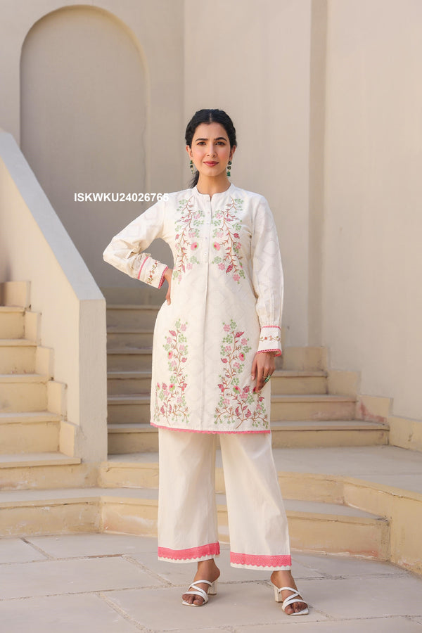 Embroidered Cotton Jacquard Co-Ord Set-ISKWIDW24026765