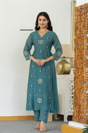 Embroidered Malmal Chanderi Kurti With Pant And Dupatta-ISKWSU05038901