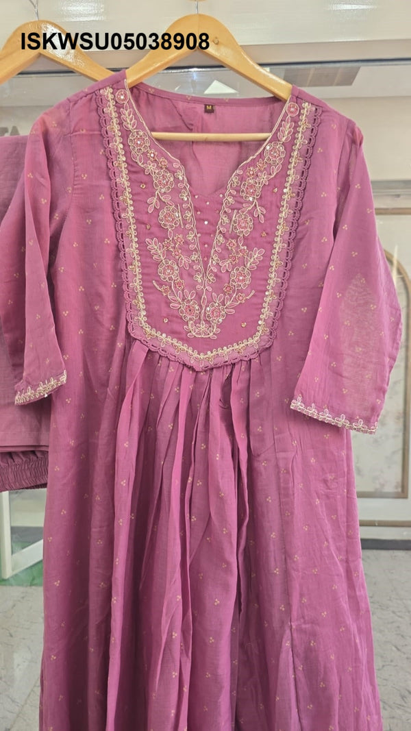 Embroidered Cotton Kurti With Pant And Dupatta-ISKWSU05038908