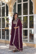 Embroidered Georgette Gown With Embroidered Dupatta-ISKWGN05035679