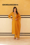 Embroidered Silk Kurti With Pant And Dupatta-ISKWSU05038914