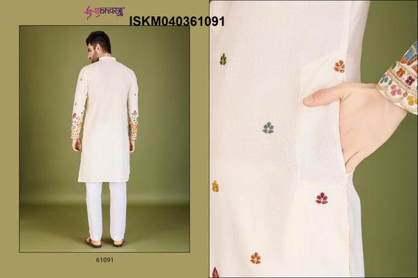 Men's Embroidered Cotton Kurta-ISKM040361091/61092/61093/61094/61095