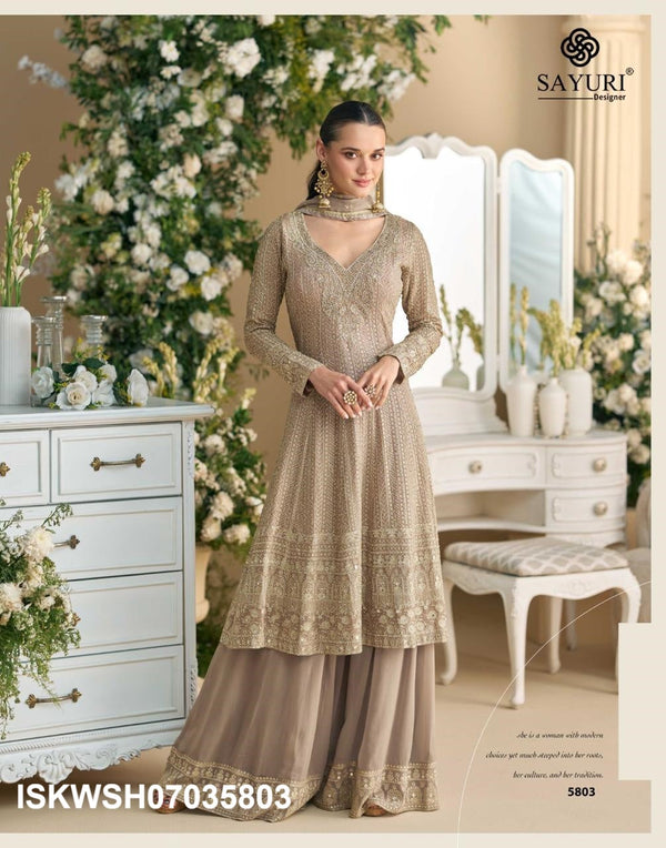 Embroidered Georgette Anarkali kurti With Sharara And Dupatta-ISKWSH07035803