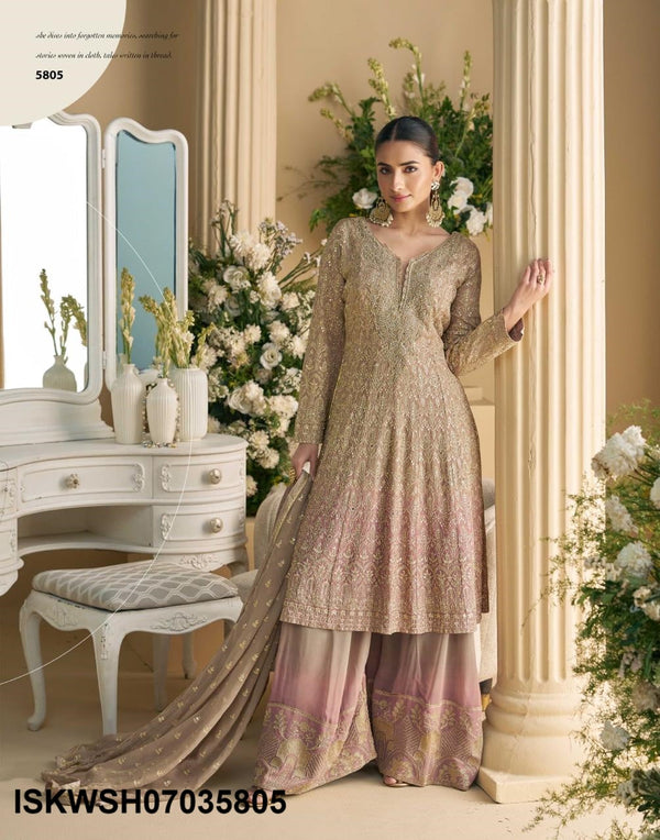 Embroidered Georgette Anarkali kurti With Sharara And Dupatta-ISKWSH07035805