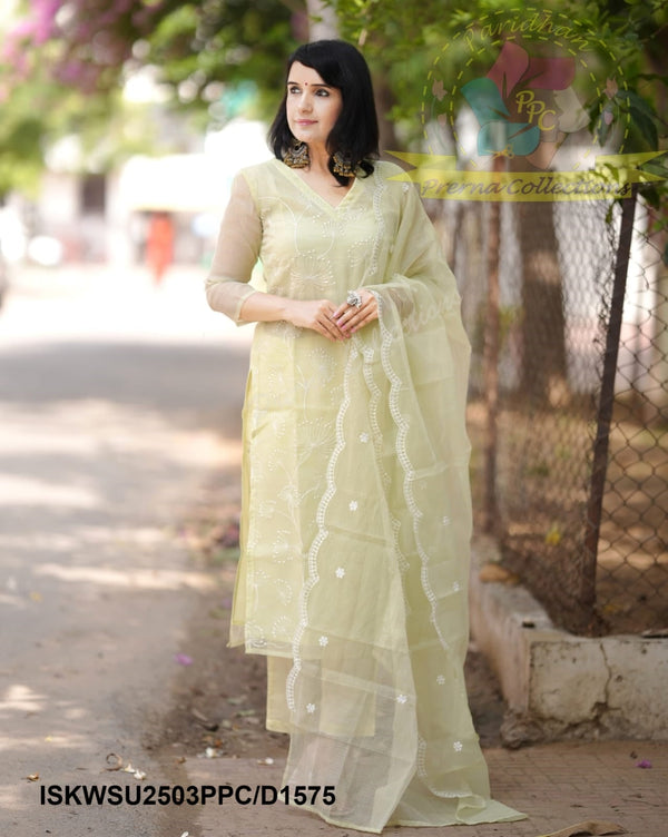 Embroidered Kota Doriya Kurti With Cotton Pant And Dupatta-ISKWSU2503PPC/D1575