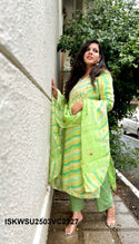 Hand Block Lehariya Printed Kota Doriya Kurti With Cotton pant And Doriya Dupatta-ISKWSU2503VC2728/2727/2743