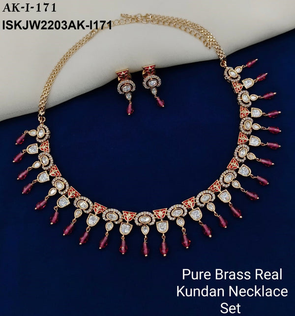 Pure Brass Real Kundan Jewelry Set-ISKJW2203AK-I171