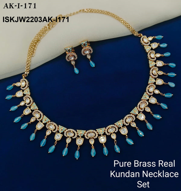 Pure Brass Real Kundan Jewelry Set-ISKJW2203AK-I171