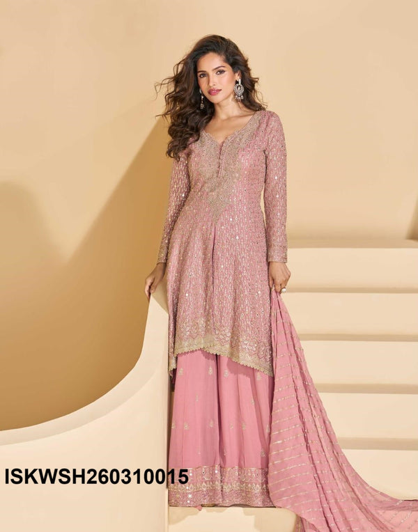 Embroidered Georgette Peplum Kurti With Sharara And Dupatta-ISKWSH260310015