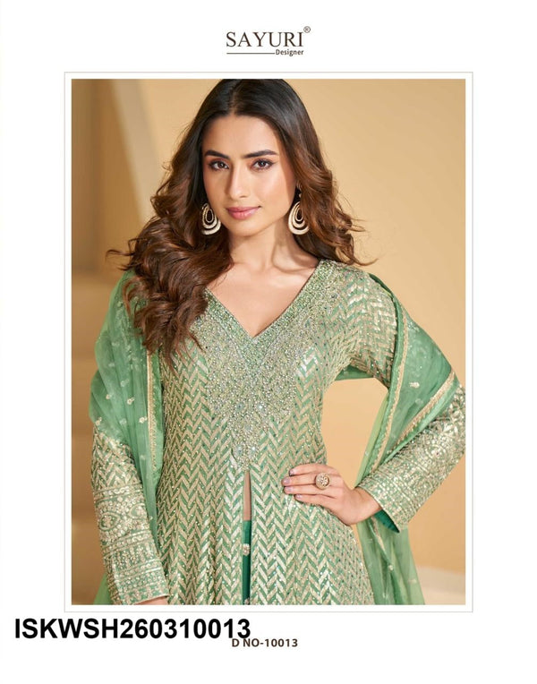 Embroidered Georgette Front Slit Kurti With Sharara And Dupatta-ISKWSH260310013