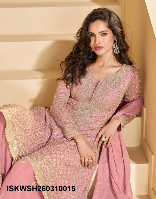 Embroidered Georgette Peplum Kurti With Sharara And Dupatta-ISKWSH260310015