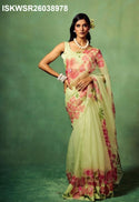 Hand Printed Organza Silk Saree With Upada Silk Blouse-ISKWSR26038978