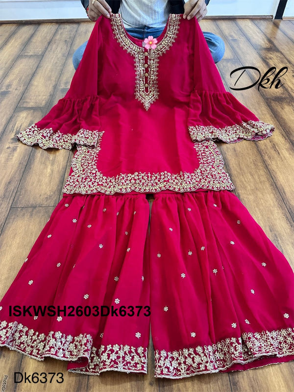 Embroidered Georgette Kurti With Sharara And Dupatta-ISKWSH2603Dk6373