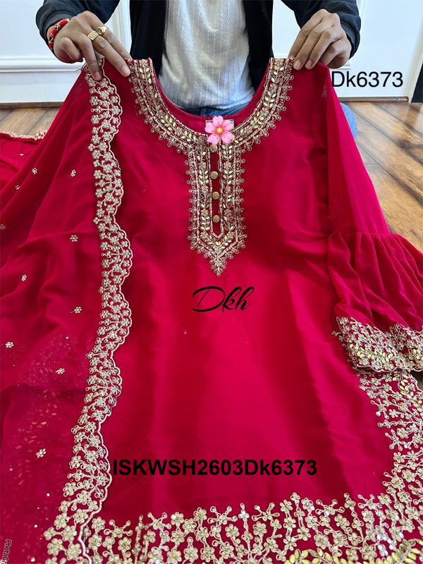 Embroidered Georgette Kurti With Sharara And Dupatta-ISKWSH2603Dk6373