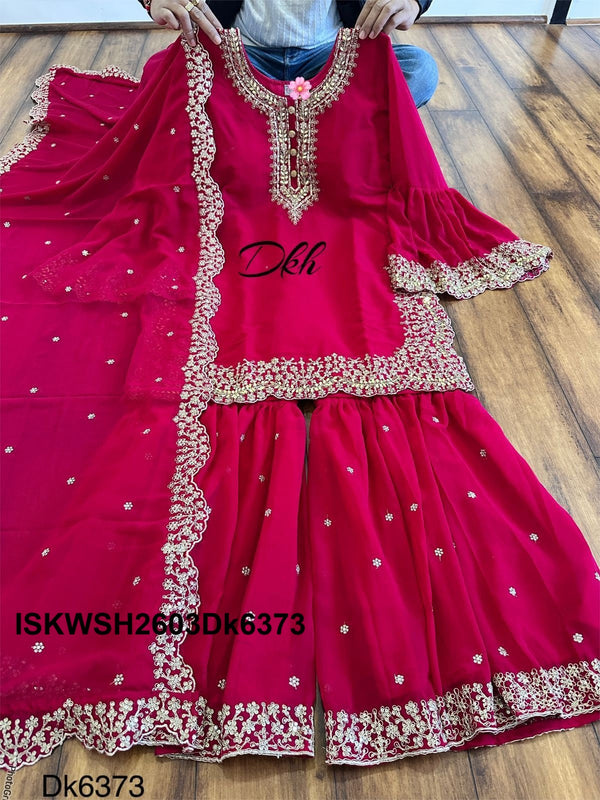 Embroidered Georgette Kurti With Sharara And Dupatta-ISKWSH2603Dk6373