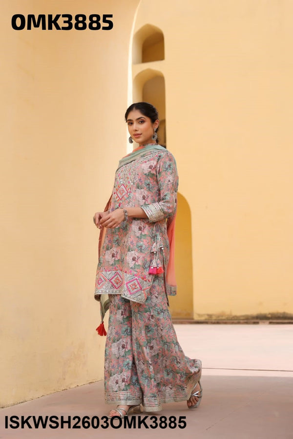 Floral Printed Maslin Kurti With Sharara And Ombre Chiffon Dupatta-ISKWSH2603OMK3885