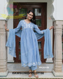 Embroidered Cotton Anarkali Kurti With Pant And Malmal Cotton Dupatta-ISKWSU2603PPC/D1150