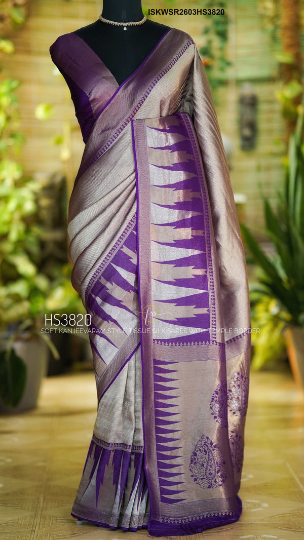 Zari Weaved Tussar Silk Saree With Brocade Blouse-ISKWSR2603HS3820