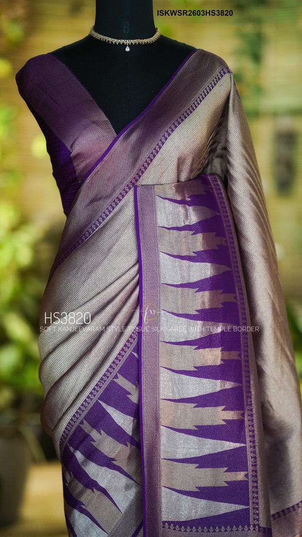 Zari Weaved Tussar Silk Saree With Brocade Blouse-ISKWSR2603HS3820