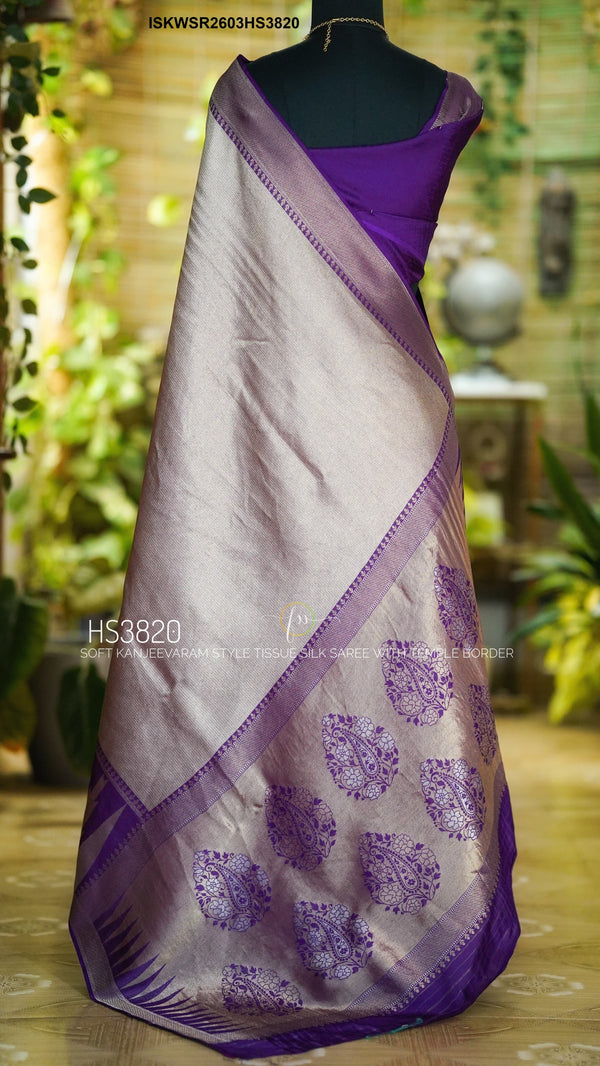 Zari Weaved Tussar Silk Saree With Brocade Blouse-ISKWSR2603HS3820