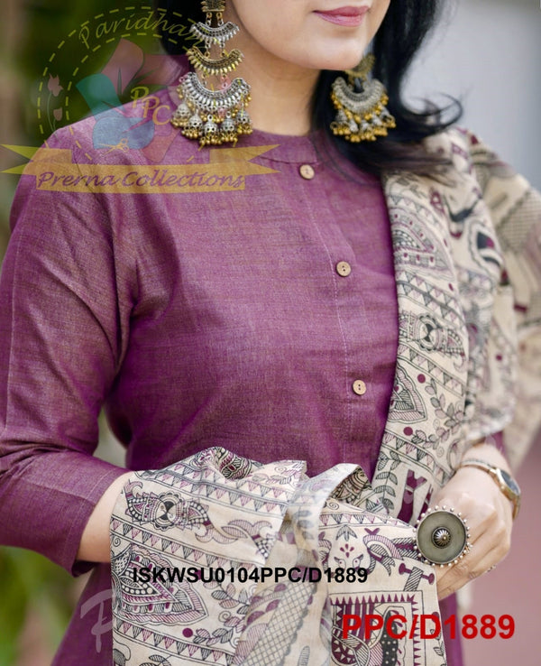 Khadi Cotton Kurti With Khadi Pant And Madhubani Printed Dupatta-ISKWSU0104PPC/D1889