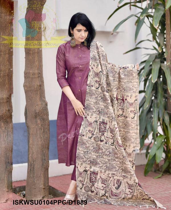 Khadi Cotton Kurti With Khadi Pant And Madhubani Printed Dupatta-ISKWSU0104PPC/D1889