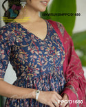Kalamkari Printed Cotton Anarkali Kurti With Pant And Malmal Cotton Dupatta-ISKWSU0304PPC/D1680