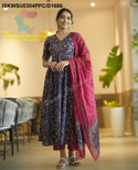 Kalamkari Printed Cotton Anarkali Kurti With Pant And Malmal Cotton Dupatta-ISKWSU0304PPC/D1680