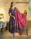 Kalamkari Printed Cotton Anarkali Kurti With Pant And Malmal Cotton Dupatta-ISKWSU0304PPC/D1680