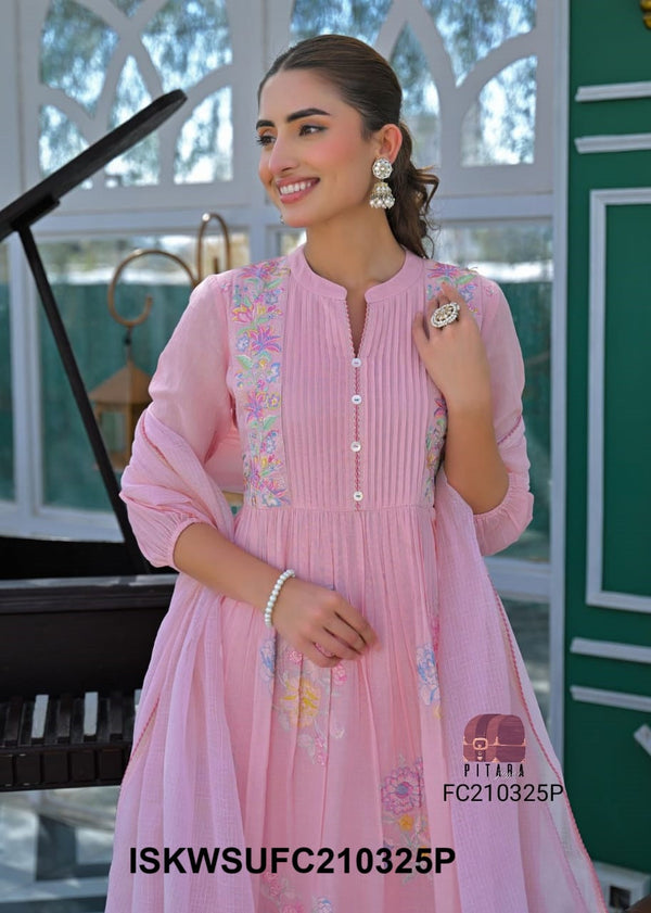 Embroidered Malmal Cotton Kurti With Cotton Pant And Kota Doriya Dupatta-ISKWSUFC210325P/FC210325W