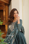 Embroidered Georgette Silk Gown With Dupatta-ISKWGN09046722