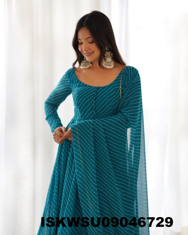 Lehariya Printed Georgette Anarkali Kurti With Silk Pant And Dupatta-ISKWSU09046729