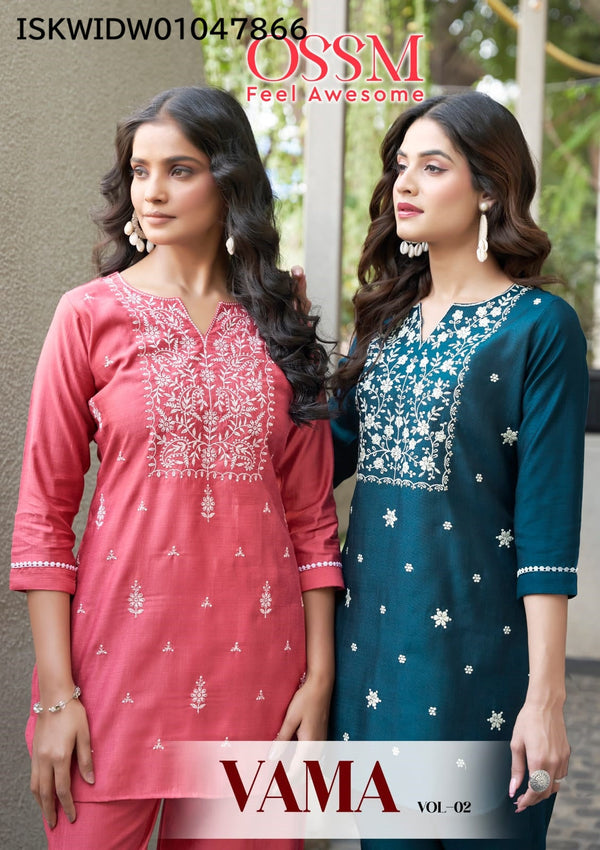 Embroidered Viscose Silk Top With Pant-ISKWIDW01047866