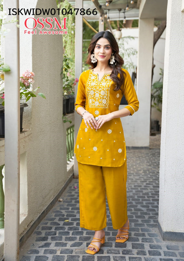 Embroidered Viscose Silk Top With Pant-ISKWIDW01047866