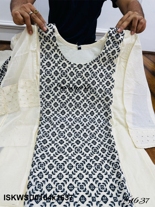 Embroidered Cotton Kurti With Pant And Dupatta-ISKWSU0104k1637