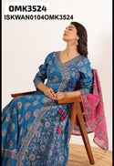 Foil Printed Art Silk Anarkali Kurti With Kalamkari Printed Dupatta-ISKWAN0104OMK3524