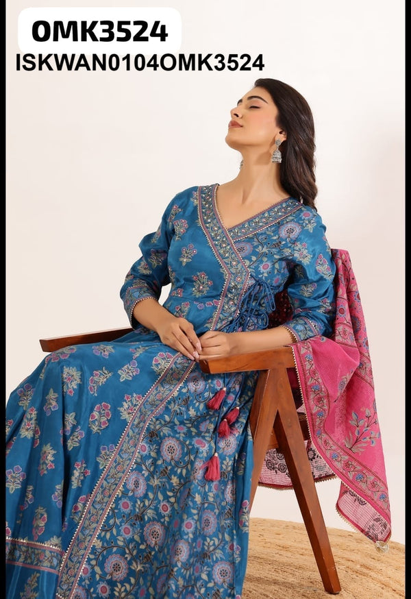 Foil Printed Art Silk Anarkali Kurti With Kalamkari Printed Dupatta-ISKWAN0104OMK3524