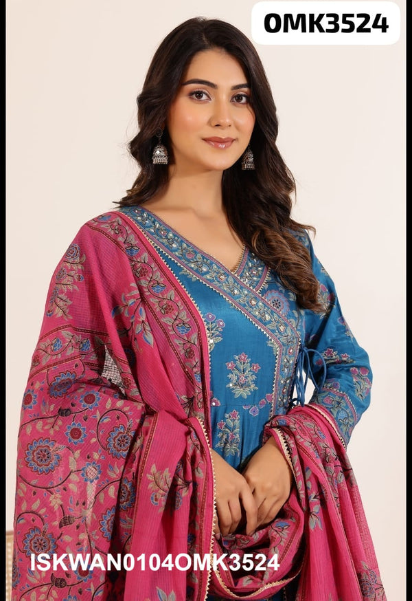 Foil Printed Art Silk Anarkali Kurti With Kalamkari Printed Dupatta-ISKWAN0104OMK3524