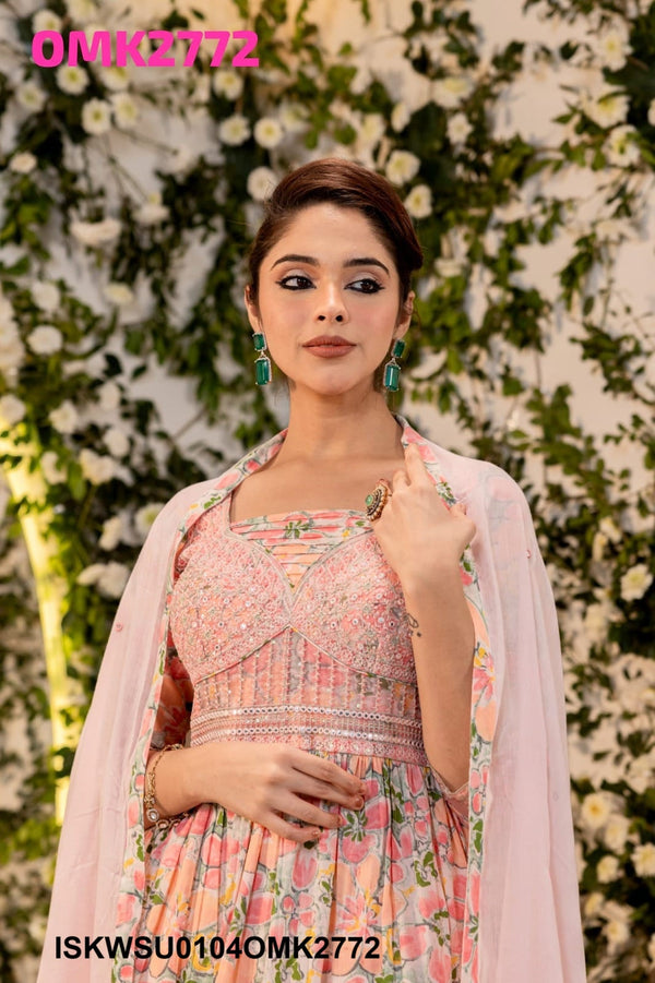 Digital Floral Printed Cotton Anarkali Kurti With Pant And Malmal Dupatta-ISKWSU0104OMK2772