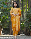 Hand Batik Printed Silk Kurti With Pant And Dupatta-ISKWSU0104PPC/D1313