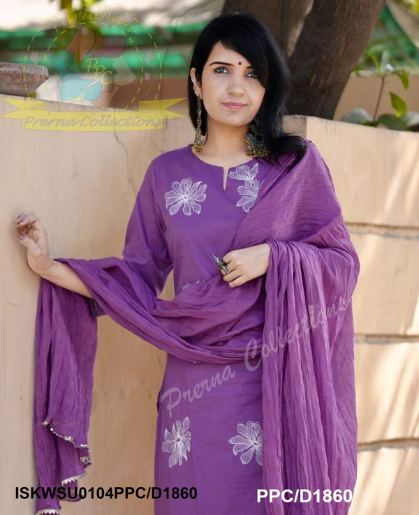 Embroidered Cotton Kurti With Pant And Malmal Cotton Dupatta-ISKWSU0104PPC/D1860