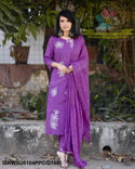 Embroidered Cotton Kurti With Pant And Malmal Cotton Dupatta-ISKWSU0104PPC/D1860