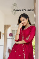 Embroidered Malmal Chanderi Kurti With Silk Pant And Dupatta-ISKWSUFC010425P/FC010425G