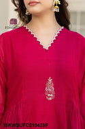 Embroidered Malmal Chanderi Kurti With Silk Pant And Dupatta-ISKWSUFC010425P/FC010425G