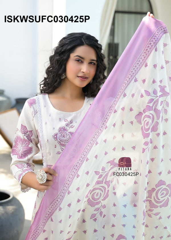 Printed Cotton Kurti With Pant And Dupatta-ISKWSUFC030425P/FC030425B