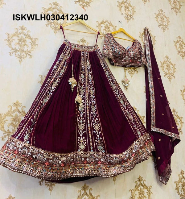 Embroidered Georgette Lehenga With Blouse And Dupatta-ISKWLH030412340