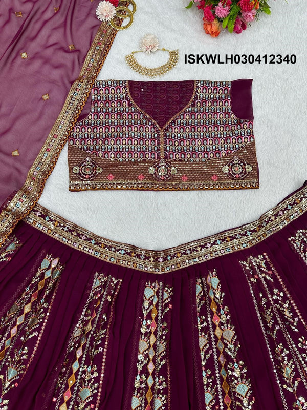 Embroidered Georgette Lehenga With Blouse And Dupatta-ISKWLH030412340