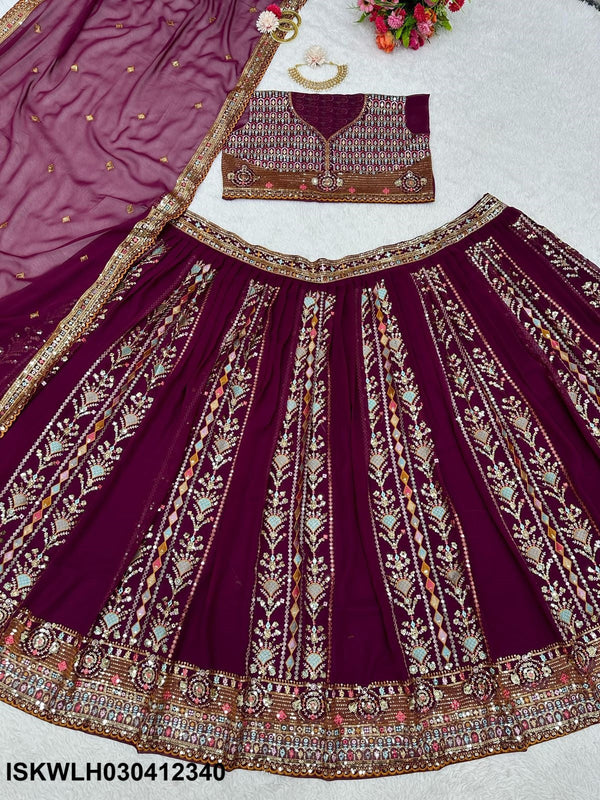 Embroidered Georgette Lehenga With Blouse And Dupatta-ISKWLH030412340