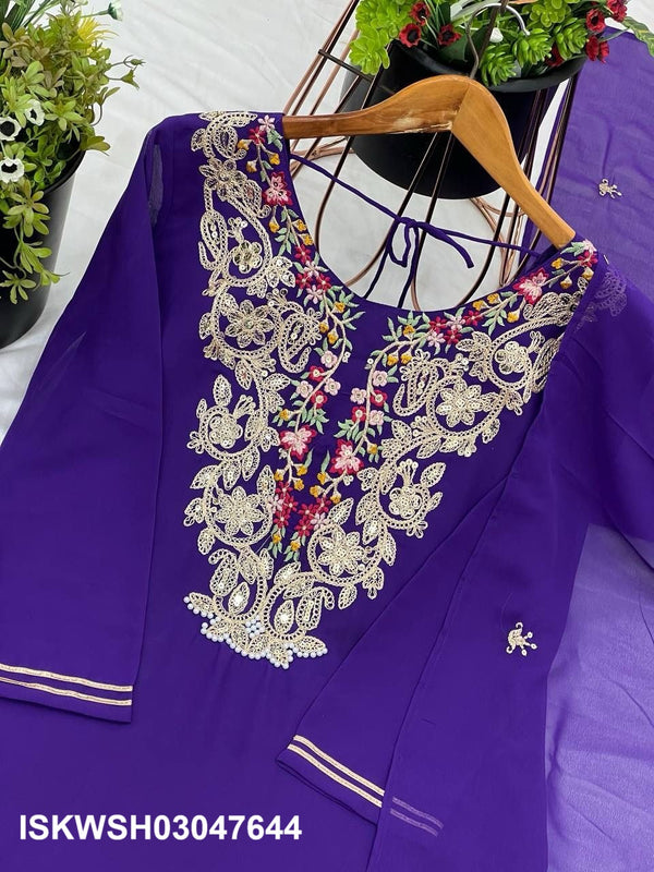 Embroidered Georgette Kurti With Sharara And Dupatta-ISKWSH03047644