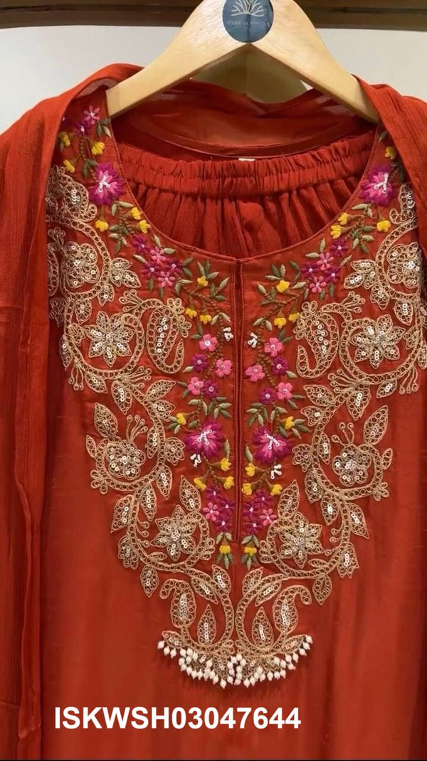 Embroidered Georgette Kurti With Sharara And Dupatta-ISKWSH03047644
